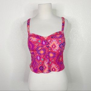 Nollie Pink Aztec Caged Back Bustier Crop Top